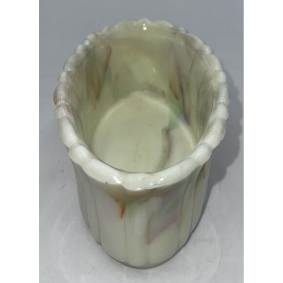 Vintage Akro Agate Marbleized Slag Glass Planter Orange Cream Green Glows 6” - Picture 4 of 16